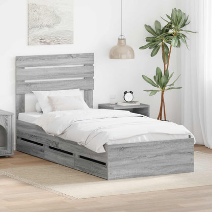 vidaXL Bed Frame with Drawer Grey Sonoma 90 x 190 cm Engineer Wood