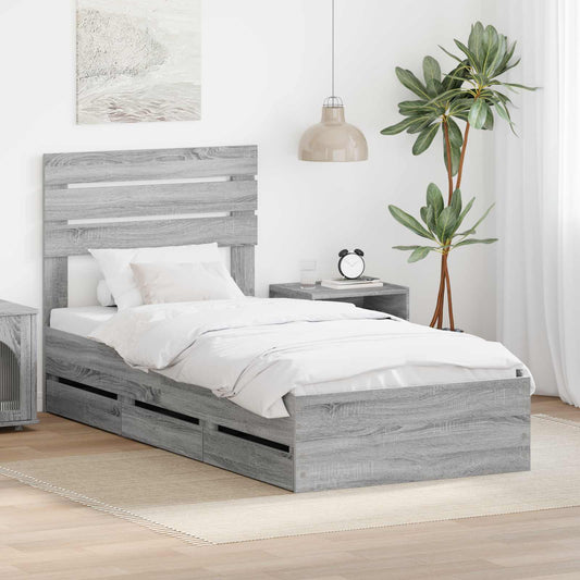 vidaXL Bed Frame with Drawer Grey Sonoma 90 x 190 cm Engineer Wood