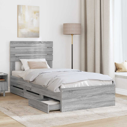 vidaXL Bed Frame with Drawer Grey Sonoma 90 x 190 cm Engineer Wood