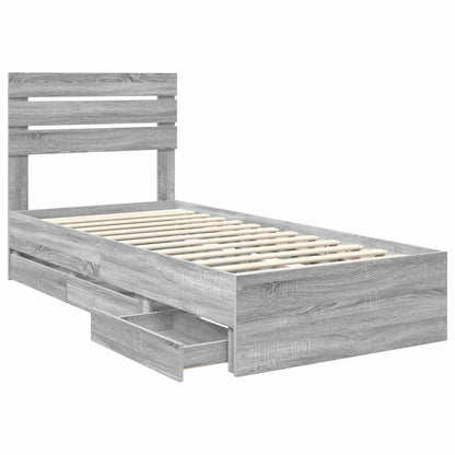 vidaXL Bed Frame with Drawer Grey Sonoma 90 x 190 cm Engineer Wood