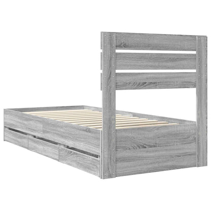 vidaXL Bed Frame with Drawer Grey Sonoma 90 x 190 cm Engineer Wood