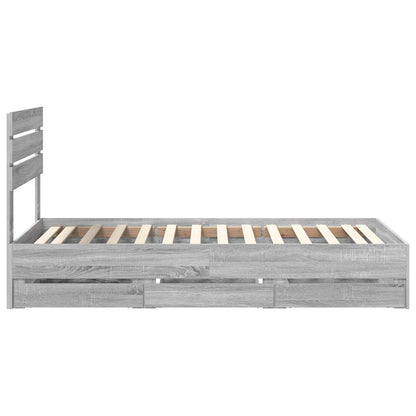 vidaXL Bed Frame with Drawer Grey Sonoma 90 x 190 cm Engineer Wood