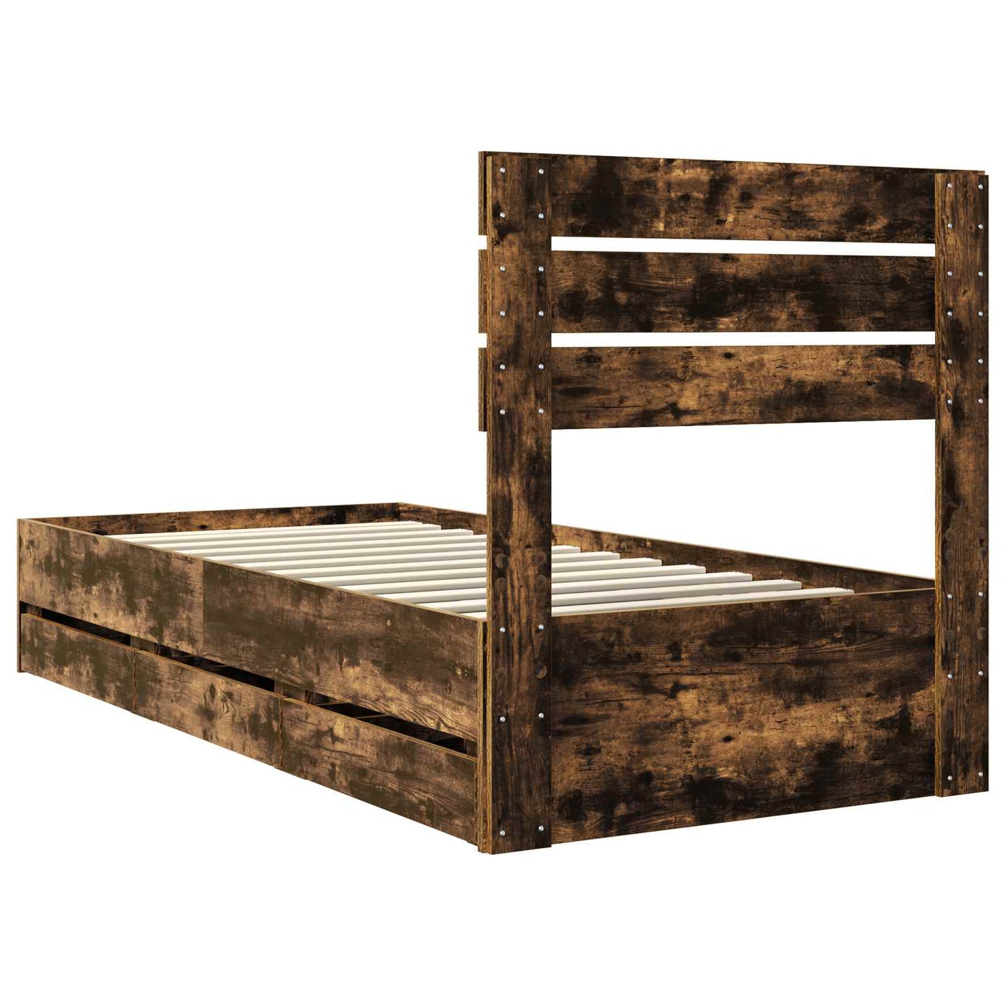 vidaXL Bed Frame with Drawer Smoked Oak 75 x 190 cm Engineer Wood