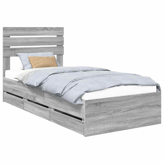 vidaXL Bed Frame with Drawer Grey Sonoma 75 x 190 cm Engineer Wood