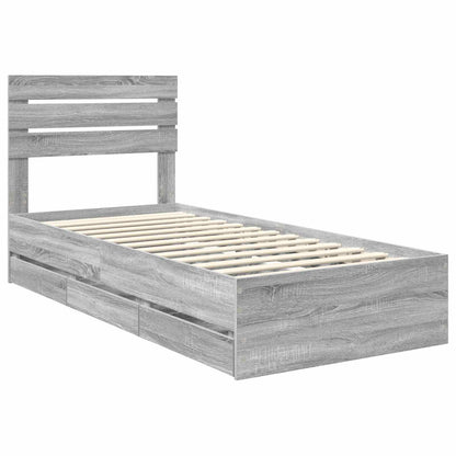 vidaXL Bed Frame with Drawer Grey Sonoma 75 x 190 cm Engineer Wood