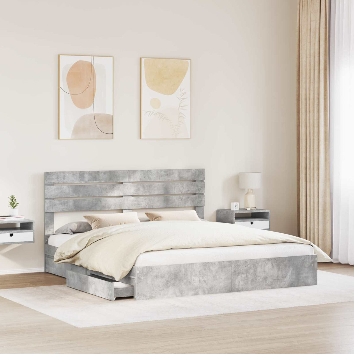 vidaXL Storage Bed Concrete Grey 200 x 200 cm Engineered Wood