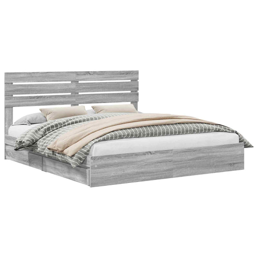 vidaXL Storage Bed Grey Sonoma 200 x 200 cm Engineered Wood