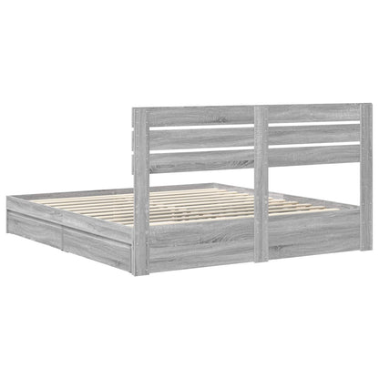 vidaXL Storage Bed Grey Sonoma 200 x 200 cm Engineered Wood