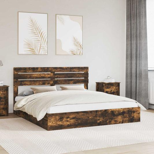 vidaXL Storage Bed with Drawer Smoked Oak 180 x 200 cm Engineered Wood