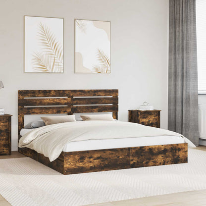 vidaXL Storage Bed Smoked Oak 180 x 200 cm Engineered Wood
