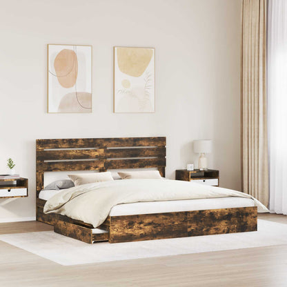 vidaXL Storage Bed with Drawer Smoked Oak 180 x 200 cm Engineered Wood