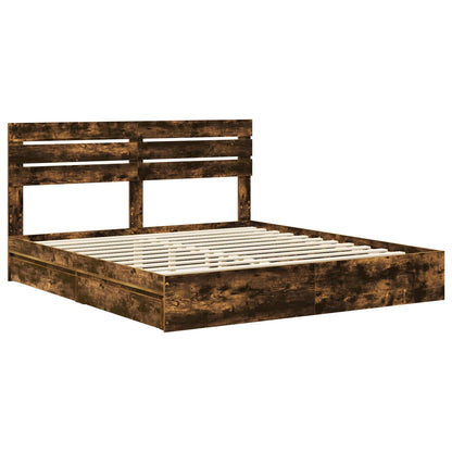 vidaXL Storage Bed with Drawer Smoked Oak 180 x 200 cm Engineered Wood