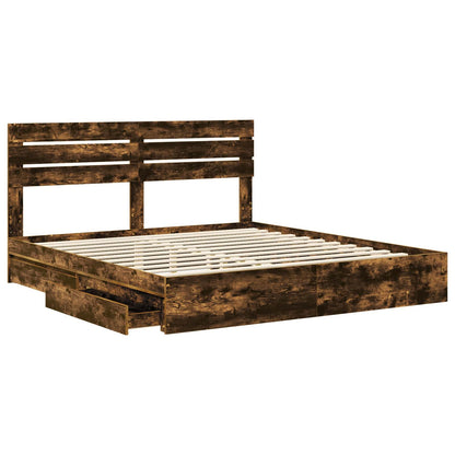 vidaXL Storage Bed with Drawer Smoked Oak 180 x 200 cm Engineered Wood