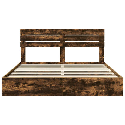 vidaXL Storage Bed with Drawer Smoked Oak 180 x 200 cm Engineered Wood
