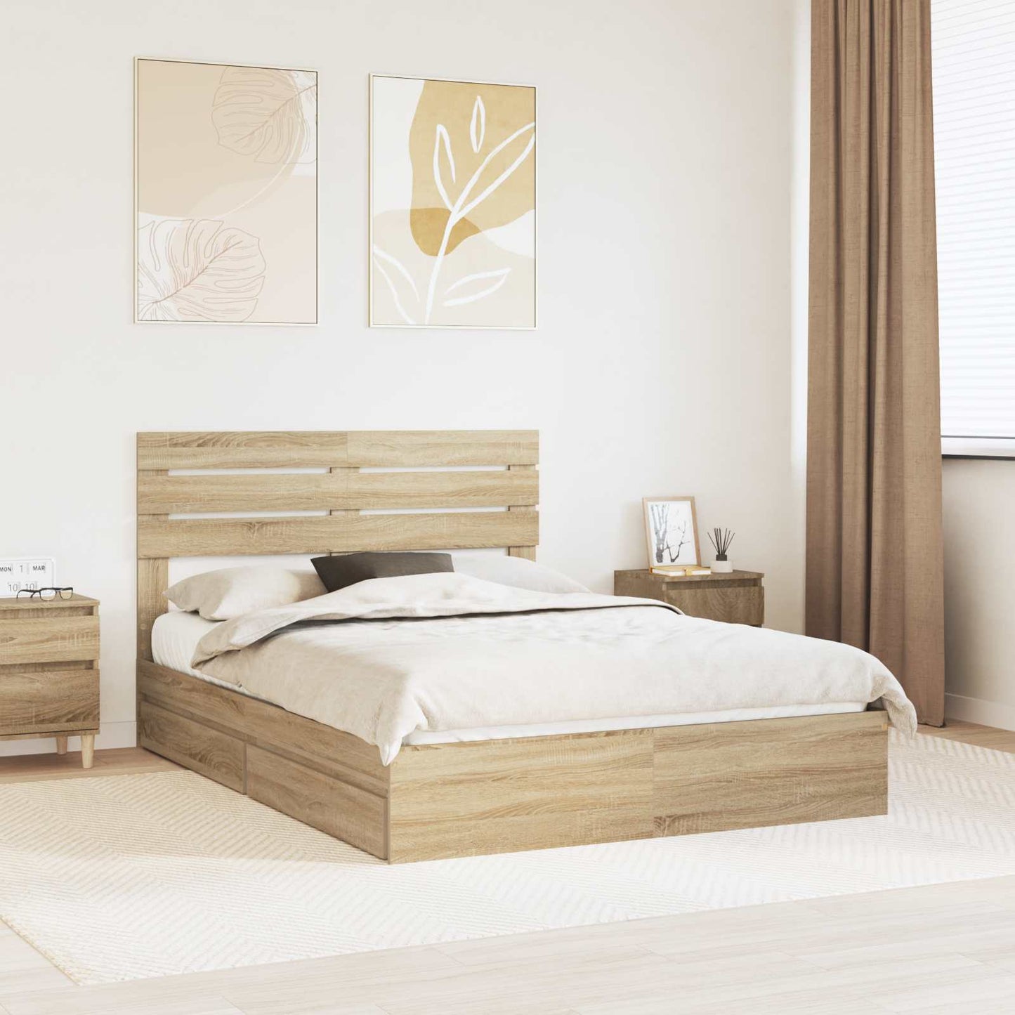 vidaXL Storage Bed with Drawer Sonoma Oak 160 x 200 cm Engineered Wood