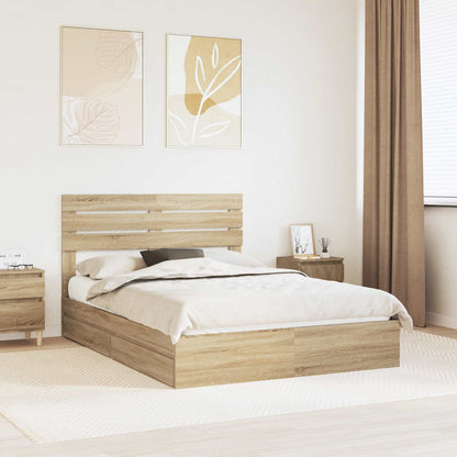 vidaXL Storage Bed with Drawer Sonoma Oak 160 x 200 cm Engineered Wood