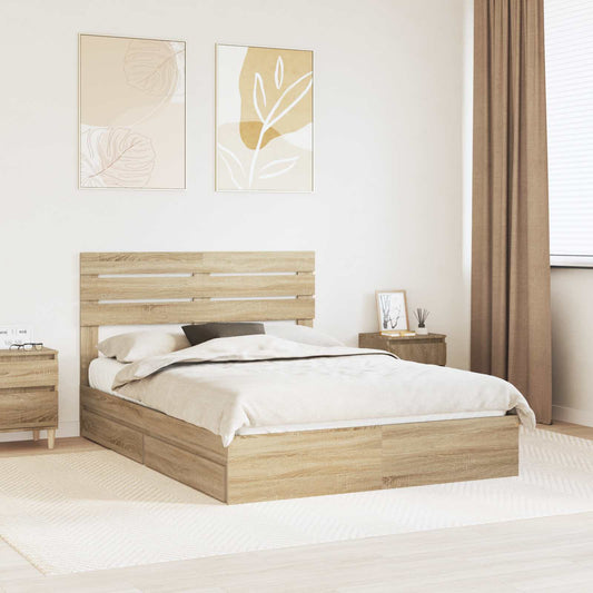 vidaXL Storage Bed with Drawer Sonoma Oak 160 x 200 cm Engineered Wood