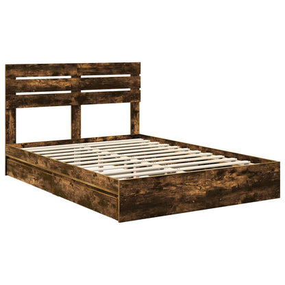 vidaXL Storage Bed with Drawer Smoked Oak 160 x 200 cm Engineered Wood