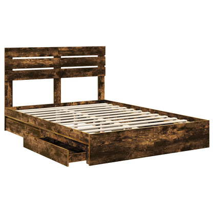 vidaXL Storage Bed with Drawer Smoked Oak 160 x 200 cm Engineered Wood