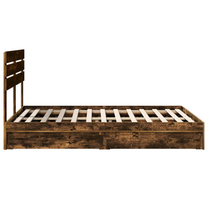 vidaXL Storage Bed with Drawer Smoked Oak 160 x 200 cm Engineered Wood