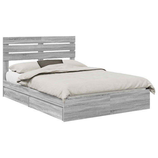 vidaXL Storage Bed Grey Sonoma 150 x 200 cm Engineered Wood