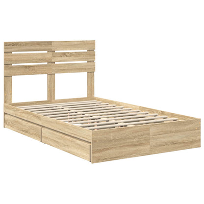 vidaXL Storage Bed with Drawer Sonoma Oak 135 x 190 cm Engineered Wood