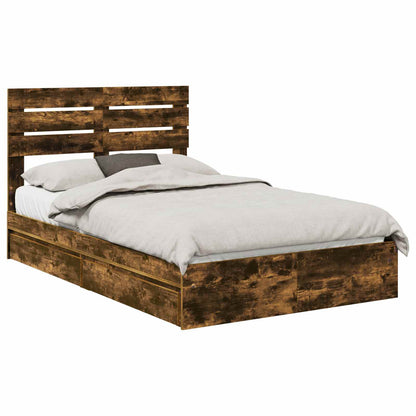 vidaXL Storage Bed with Drawer Smoked Oak 135 x 190 cm Engineered Wood