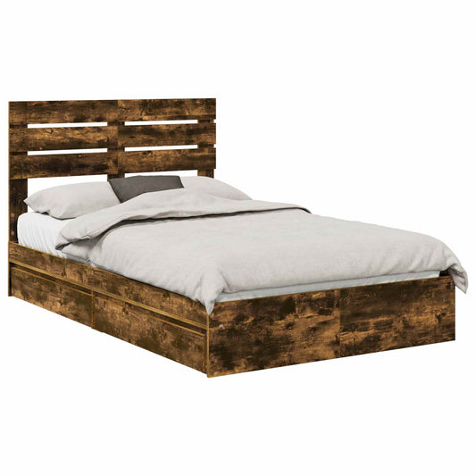 vidaXL Storage Bed with Drawer Smoked Oak 135 x 190 cm Engineered Wood