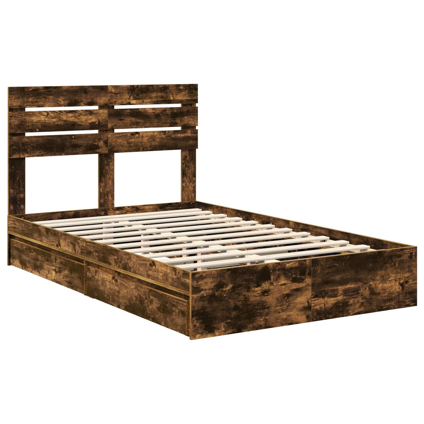 vidaXL Storage Bed with Drawer Smoked Oak 135 x 190 cm Engineered Wood