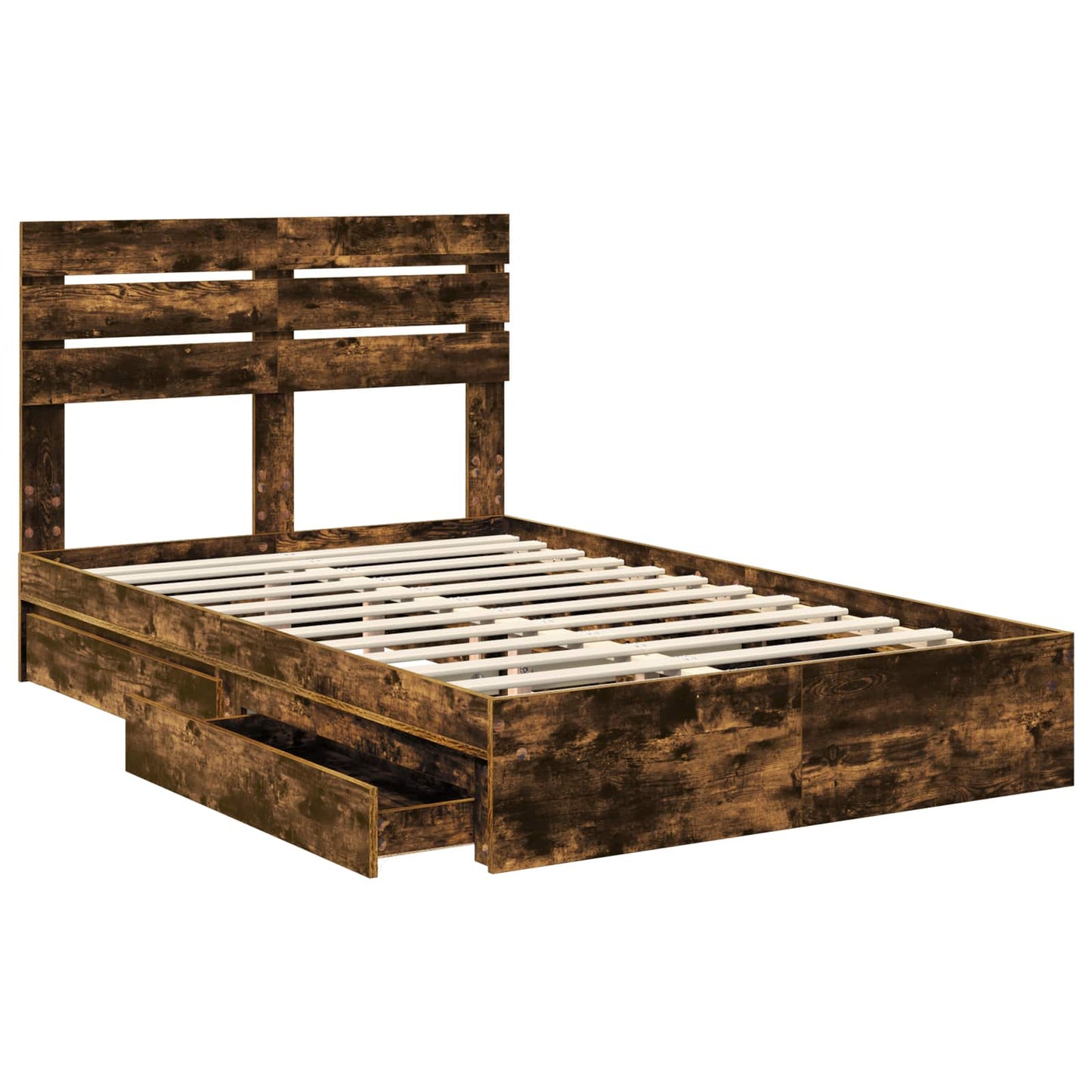 vidaXL Storage Bed with Drawer Smoked Oak 135 x 190 cm Engineered Wood