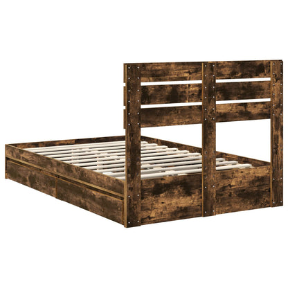 vidaXL Storage Bed with Drawer Smoked Oak 120 x 200 cm Engineered Wood