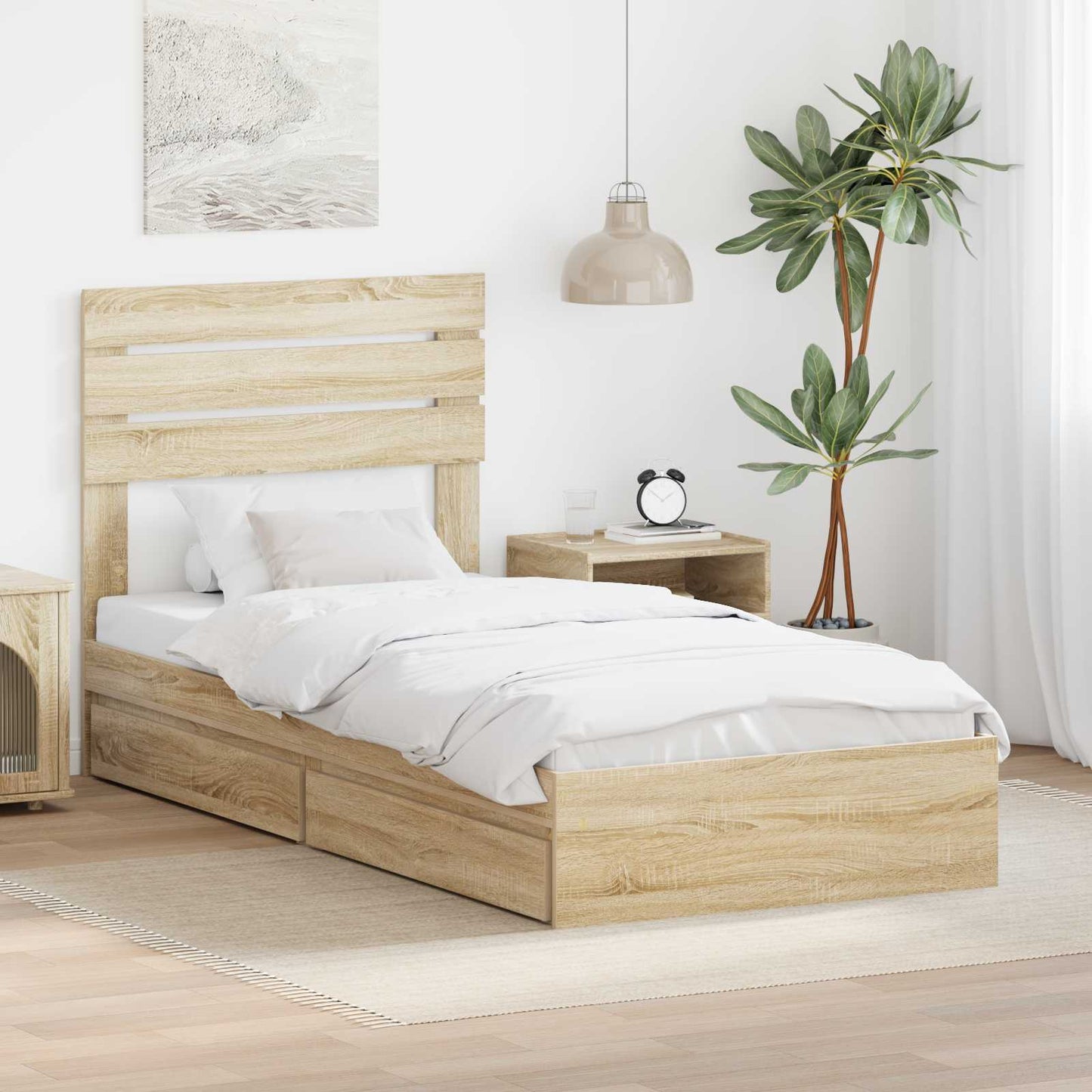 vidaXL Storage Bed with Drawer Sonoma Oak 100 x 200 cm Engineered Wood