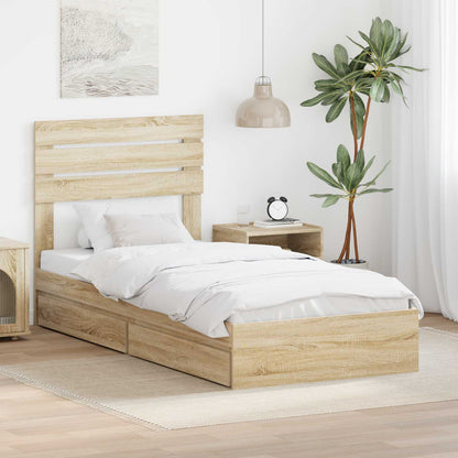 vidaXL Storage Bed with Drawer Sonoma Oak 100 x 200 cm Engineered Wood