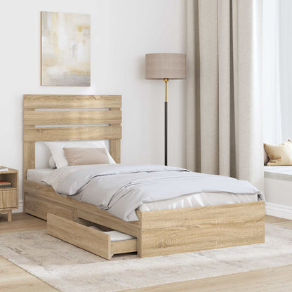 vidaXL Storage Bed with Drawer Sonoma Oak 100 x 200 cm Engineered Wood