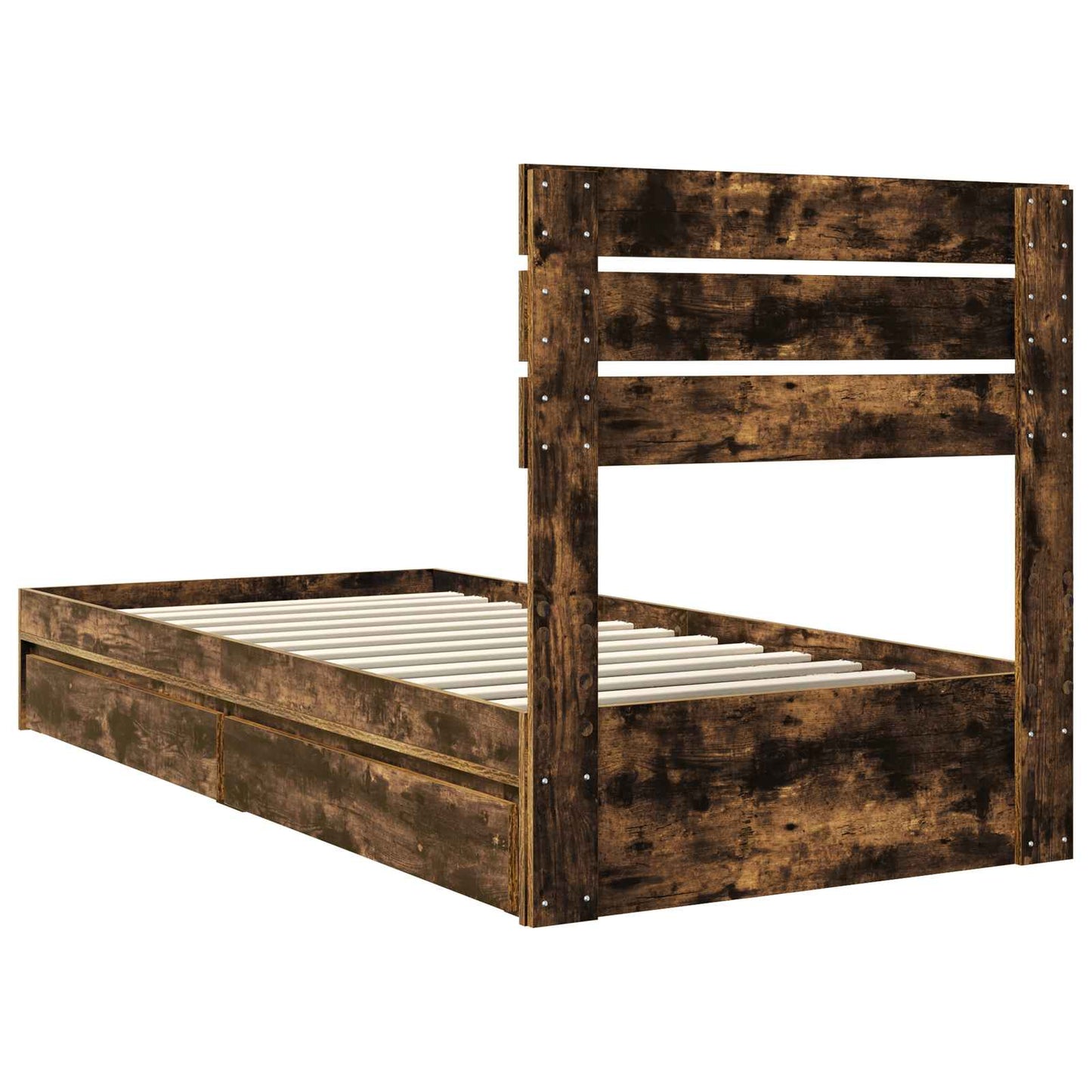 vidaXL Storage Bed with Drawer Smoked Oak 100 x 200 cm Engineered Wood