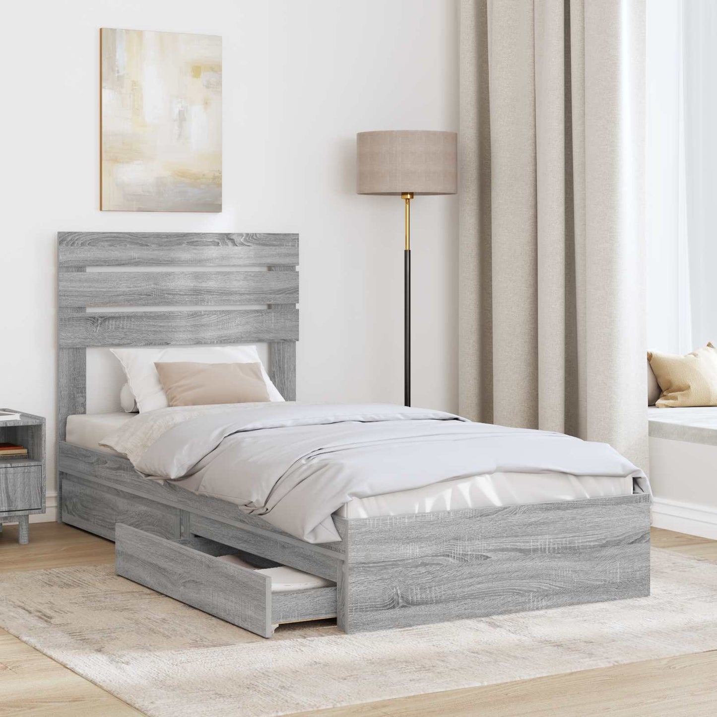 vidaXL Storage Bed Grey Sonoma 100 x 200 cm Engineered Wood
