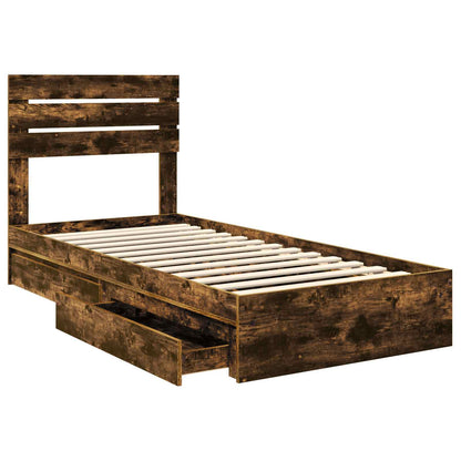vidaXL Storage Bed with Drawer Smoked Oak 90 x 200 cm Engineered Wood