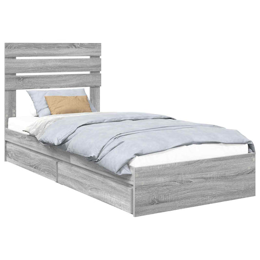 vidaXL Storage Bed with Drawer Grey Sonoma 90 x 200 cm Engineered Wood