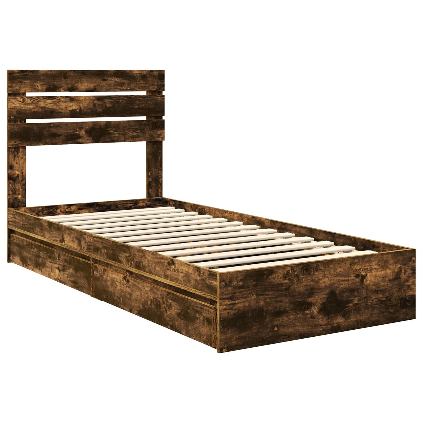 vidaXL Storage Bed with Drawer Smoked Oak 90 x 190 cm Engineered Wood