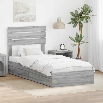 vidaXL Storage Bed with Drawer Grey Sonoma 90 x 190 cm Engineered Wood