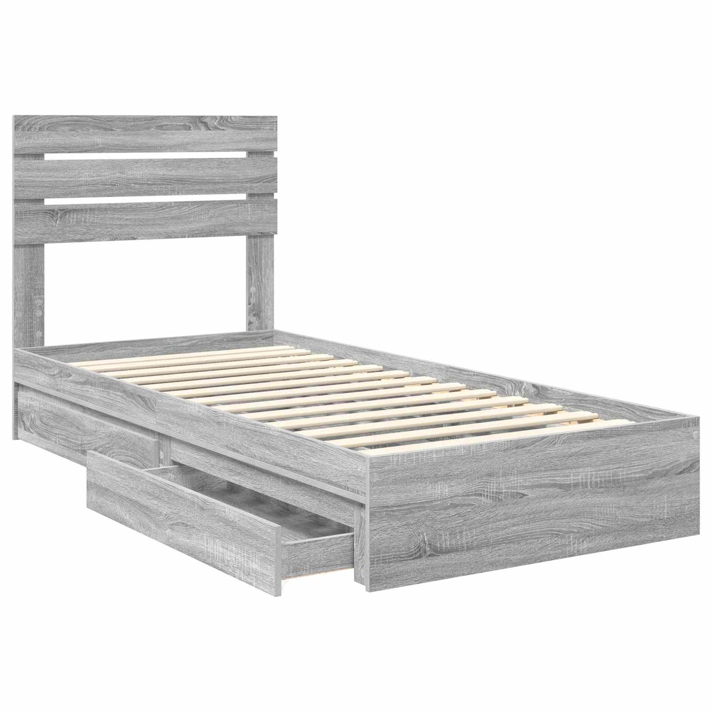 vidaXL Storage Bed with Drawer Grey Sonoma 75 x 190 cm Engineered Wood