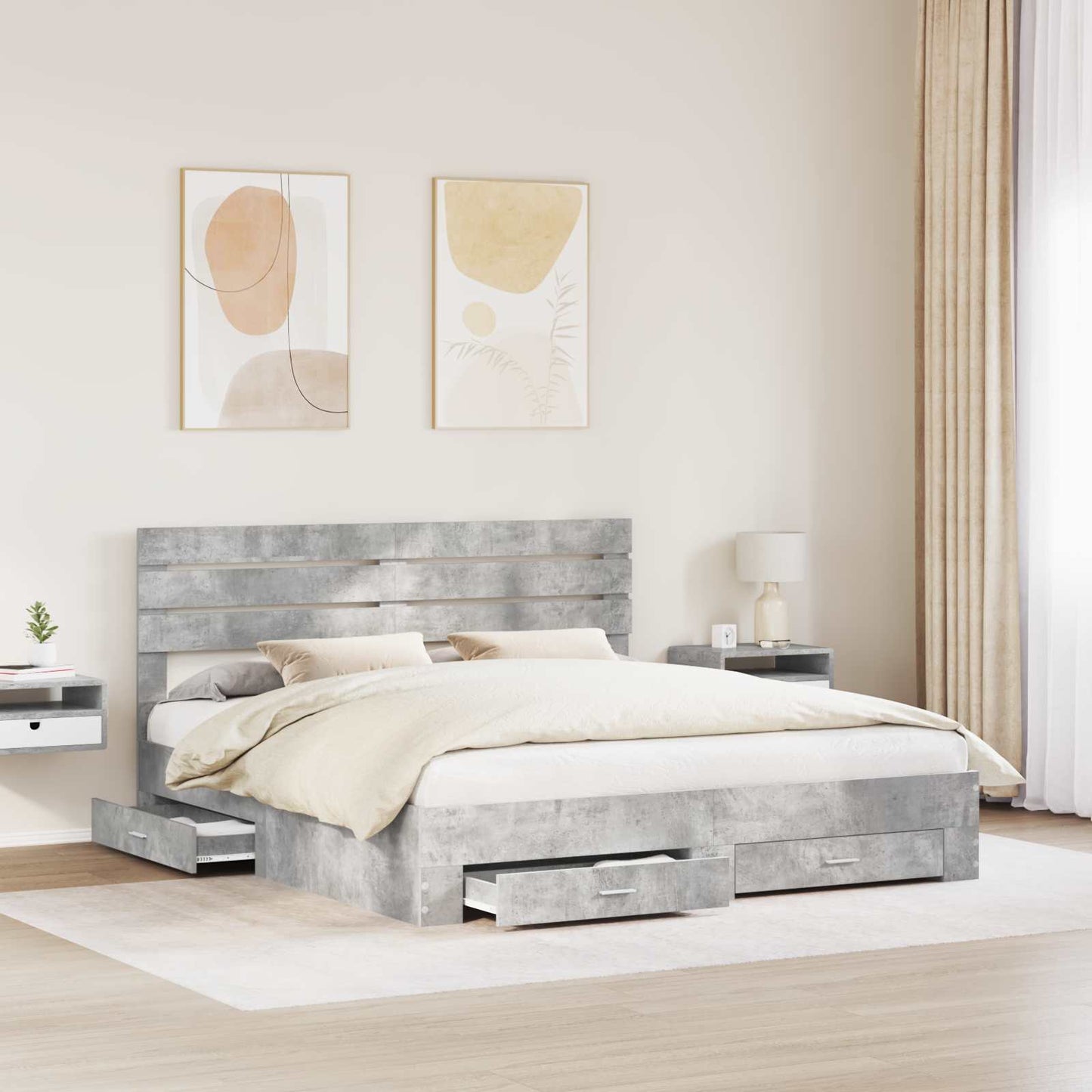 vidaXL Bed Frame with Drawer with Headboard Manual Engineered Wood