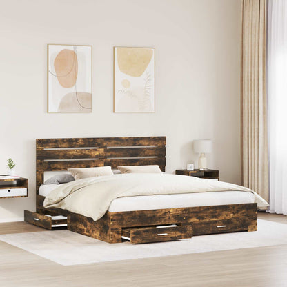 vidaXL Bed Frame with Drawer Smoked Oak 200 x 200 cm Engineered Wood