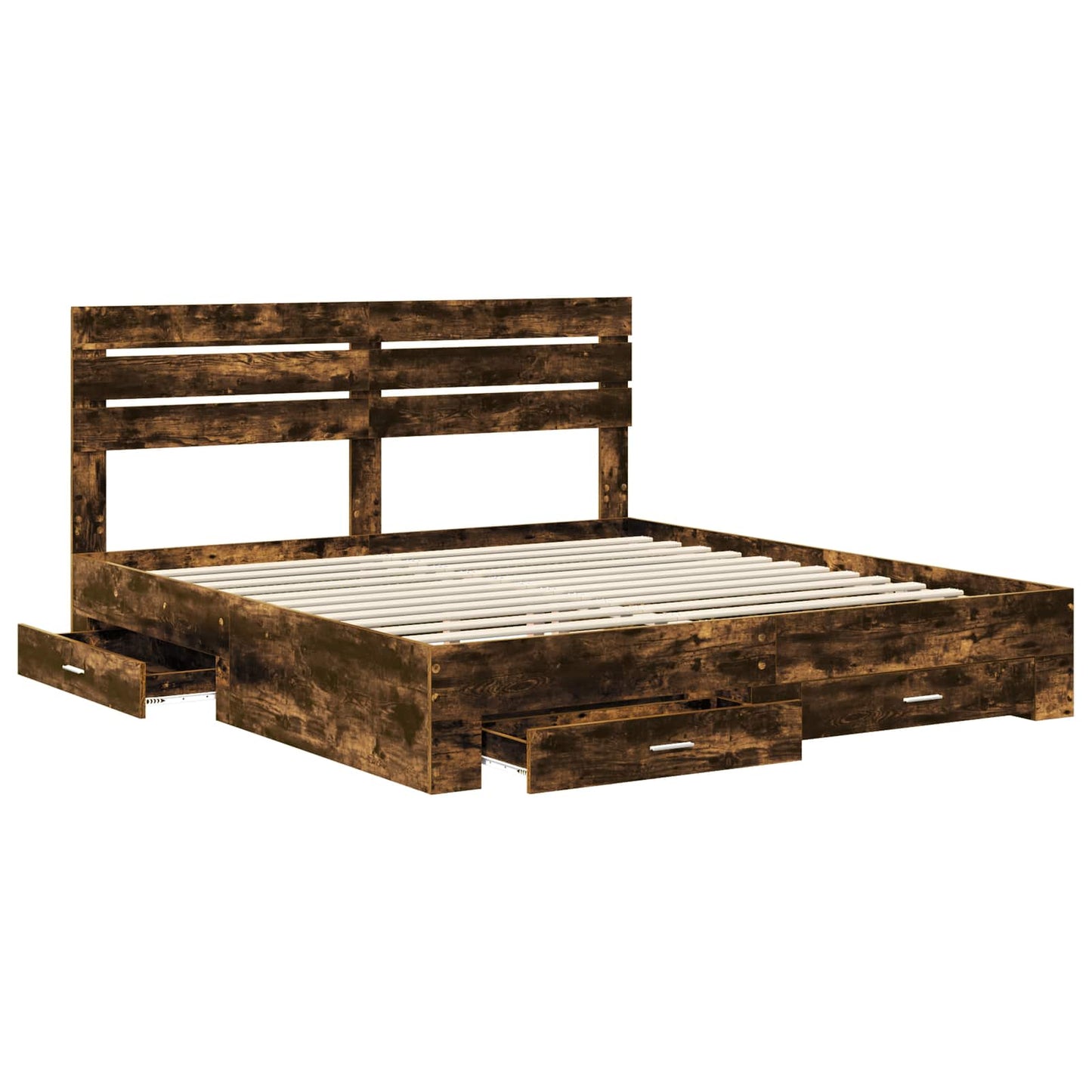 vidaXL Bed Frame with Drawer Smoked Oak 200 x 200 cm Engineered Wood