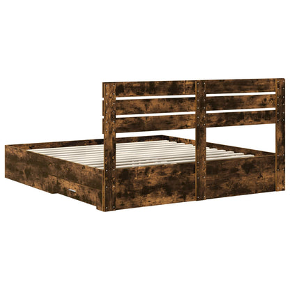 vidaXL Bed Frame with Drawer Smoked Oak 200 x 200 cm Engineered Wood