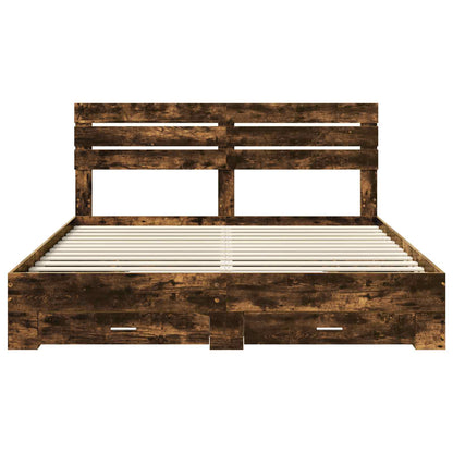 vidaXL Bed Frame with Drawer Smoked Oak 200 x 200 cm Engineered Wood