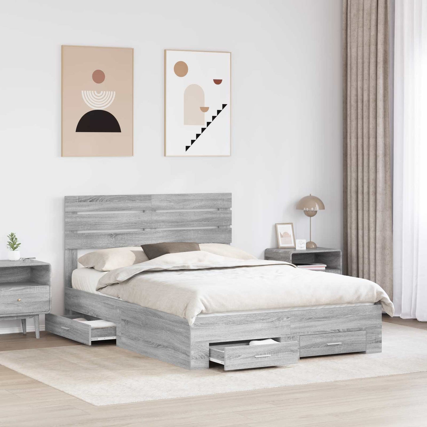 vidaXL Bed Frame with Drawer Grey Sonoma 160 x 200 cm Engineered Wood