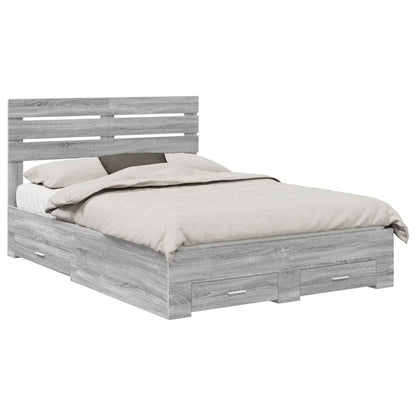 vidaXL Bed Frame with Drawer Grey Sonoma 140 x 200 cm Engineered Wood