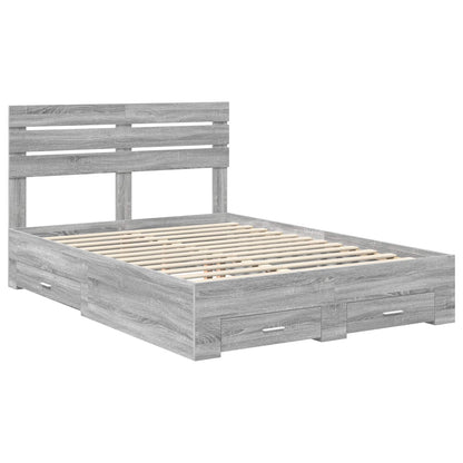vidaXL Bed Frame with Drawer Grey Sonoma 140 x 200 cm Engineered Wood