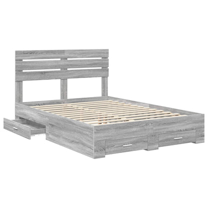 vidaXL Bed Frame with Drawer Grey Sonoma 140 x 200 cm Engineered Wood